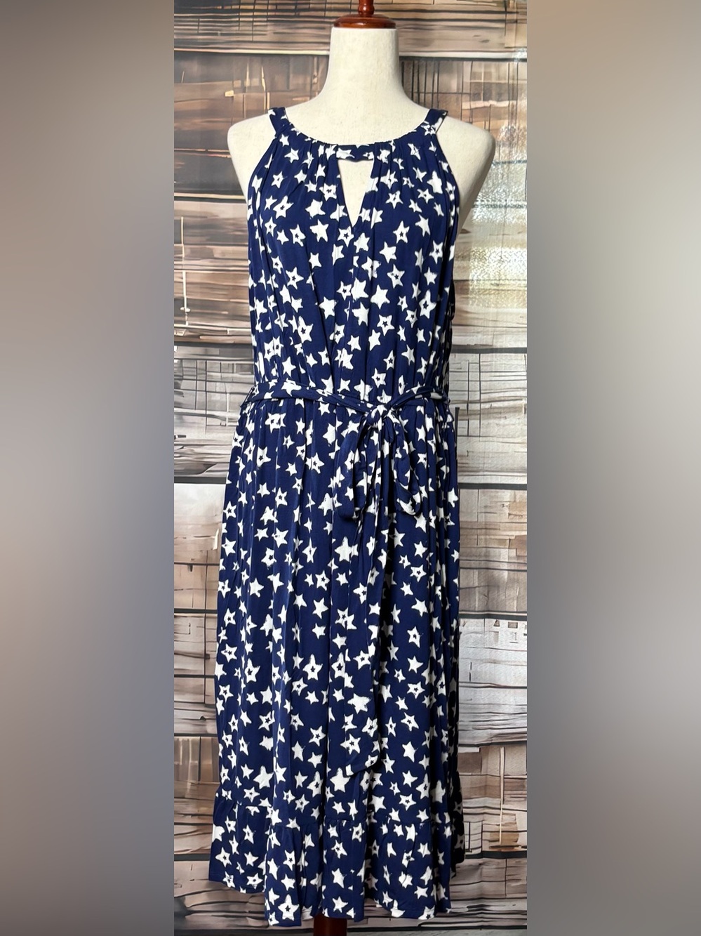 Lane Bryant NWT Navy Blue White Star Halter Keyhole Maxi Midi Dress 22 24 2X 3X